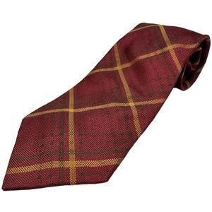 Vintage Geoffrey Beene Men's Necktie 100% Woven Red Plaid Italy 59”‎ x 3.5”